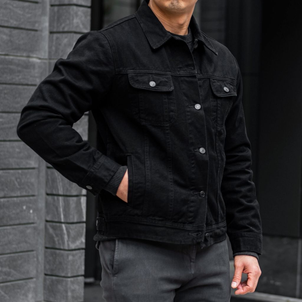 1024x1024-Mens-Jackets-Denim-Trucker-Black-120122-1 Denim Trucker Jacket | Pitch Black - Image 1