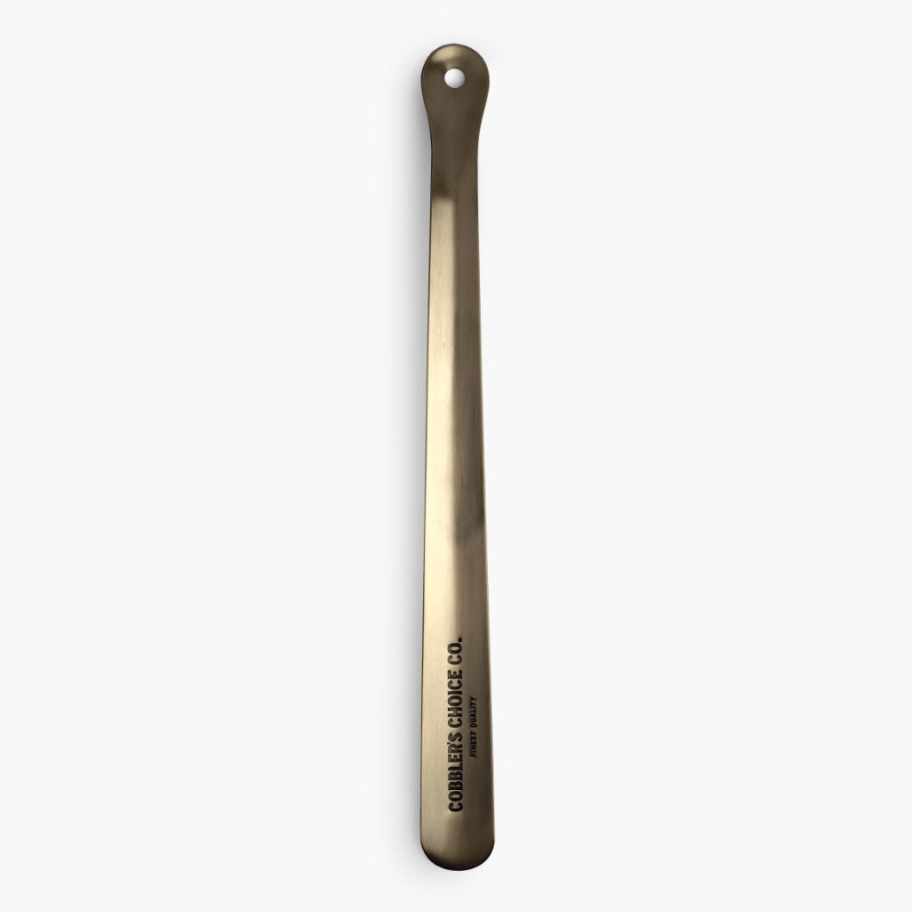 1024x1024-ShoeHorn-16-Brass-082721-Front Cobbler's Choice 16" Metal Shoe Horn | Brushed Brass - Image 1