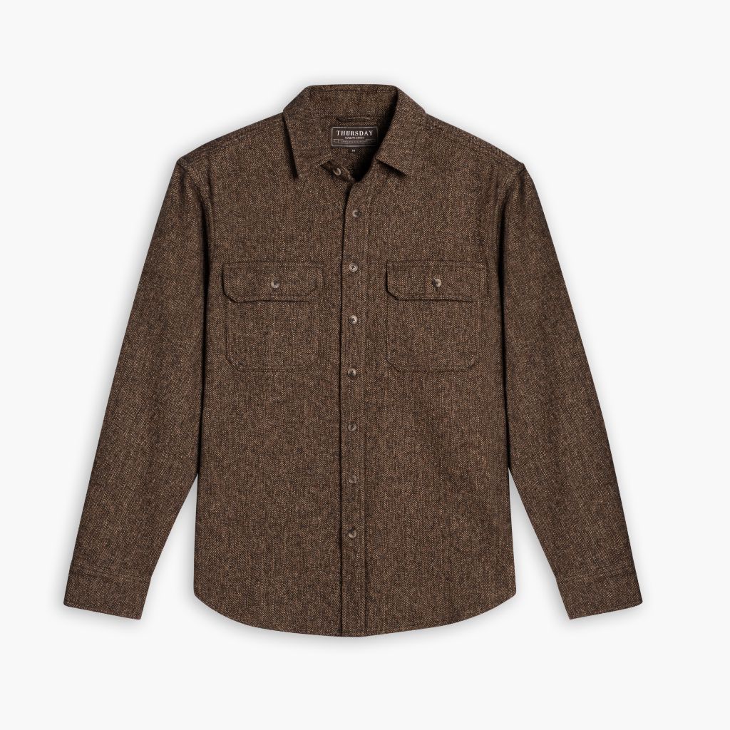 1024x1024-SummitFlannel-HerringboneBrown-121024-Front Summit Flannel Shirt | Brown Herringbone - Image 1