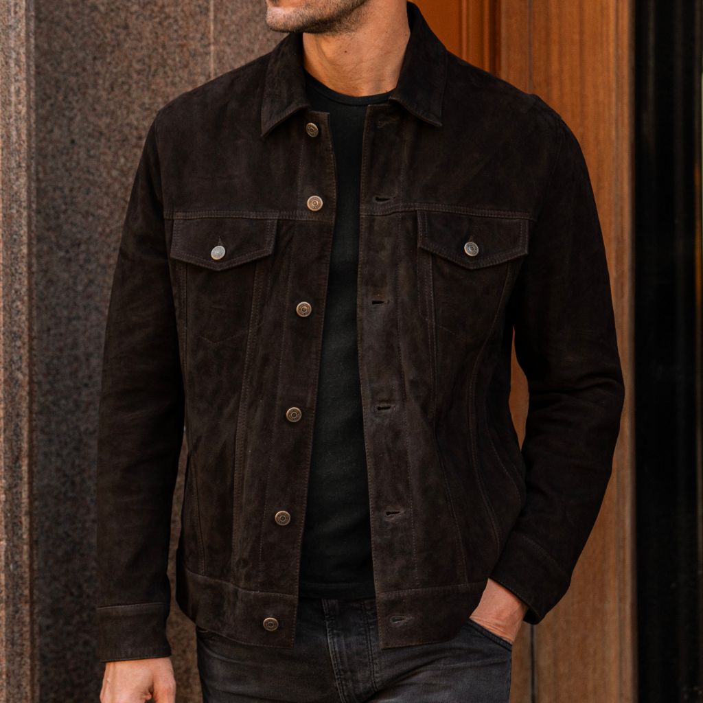1024x1024-Trucker-ChocolateSuede-022224-1 Suede Trucker Jacket | Chocolate - Image 1