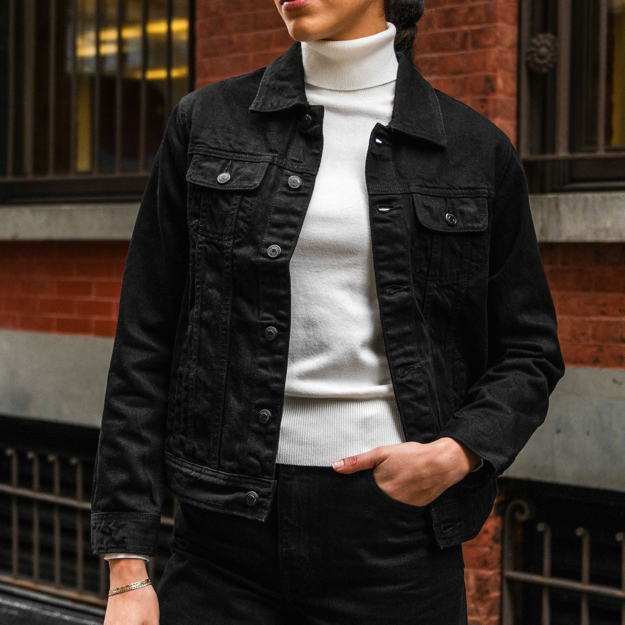 1024x1024-Womens-DenimTrucker-Black-112724-1 Denim Trucker Jacket | Black - Image 1