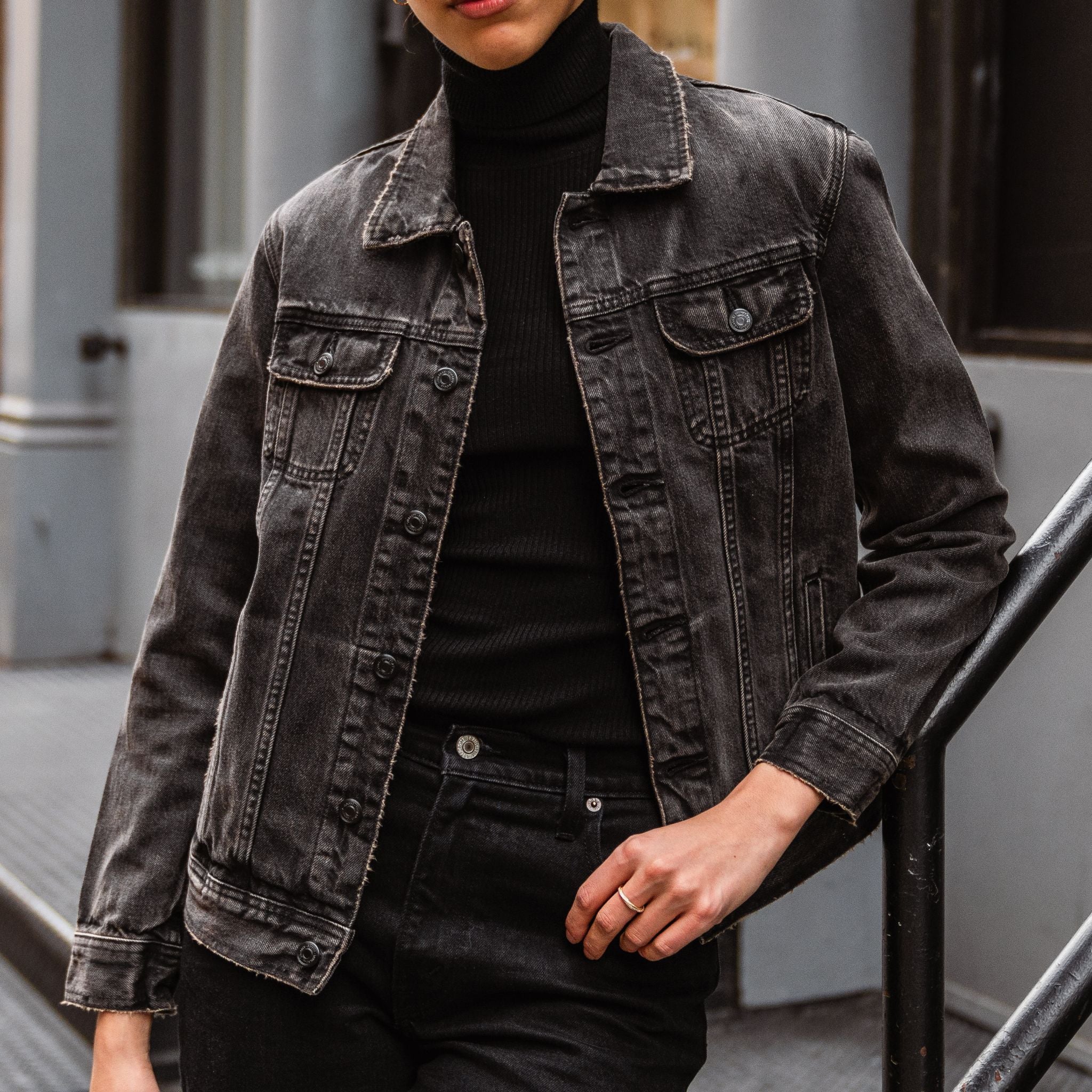 1024x1024-Womens-DenimTrucker-FadedBlack-112724-1 Denim Trucker Jacket | Faded Black - Image 1