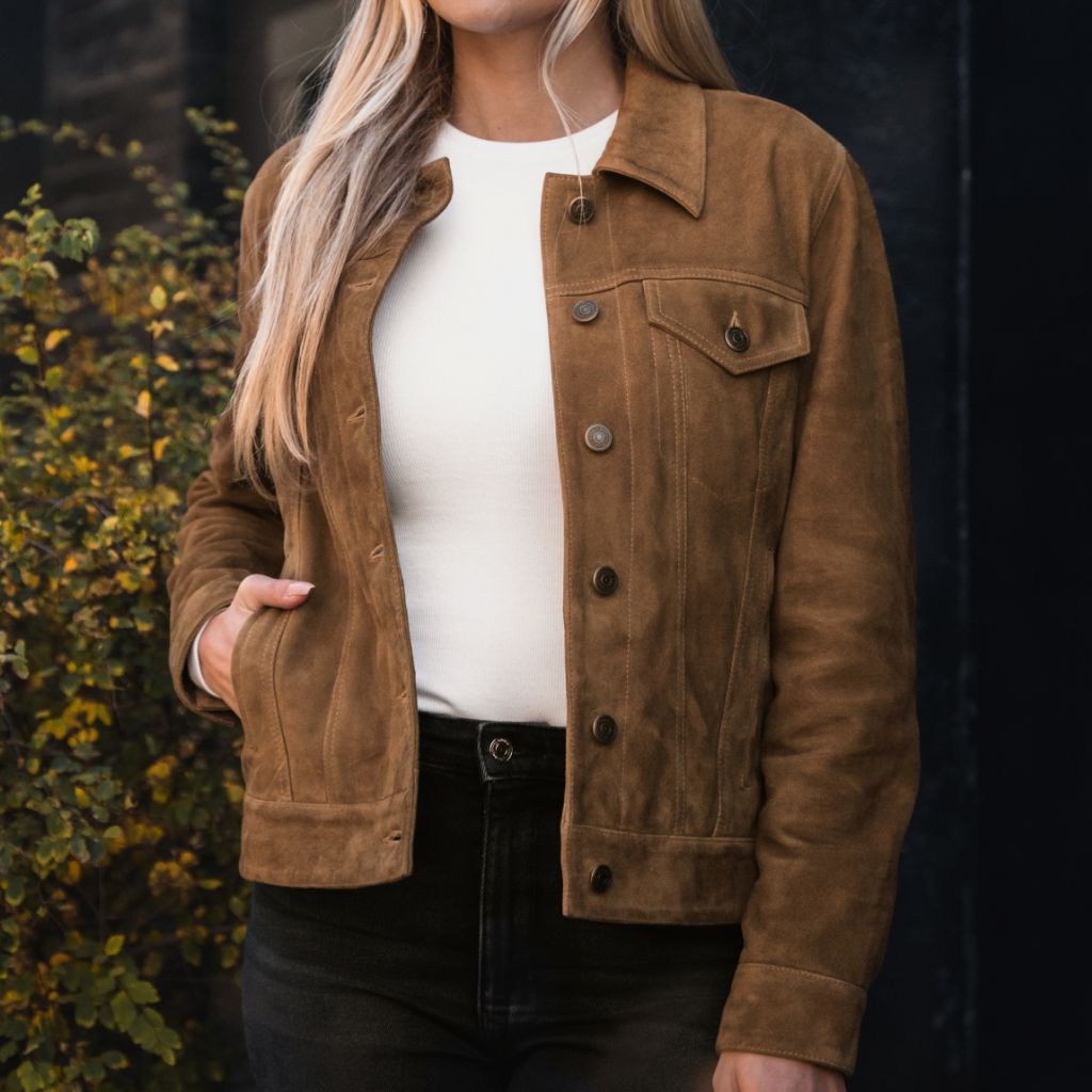 1024x1024-Womens-TruckerJacket-DustySuede-102924-1 Suede Trucker Jacket | Dusty - Image 1